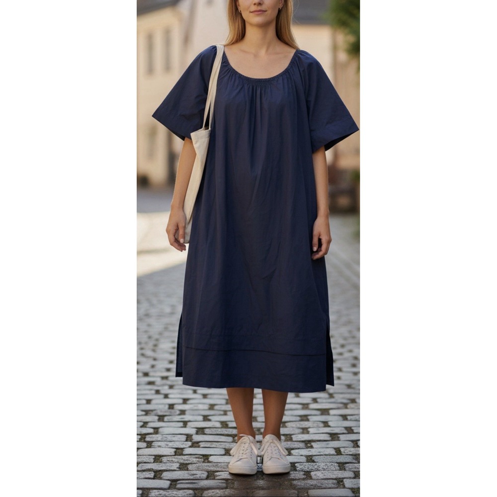 Apiece Apart Sofia Dress 6 Navy Cotton Oversized Coastal Gran Cowgirl Minimalist